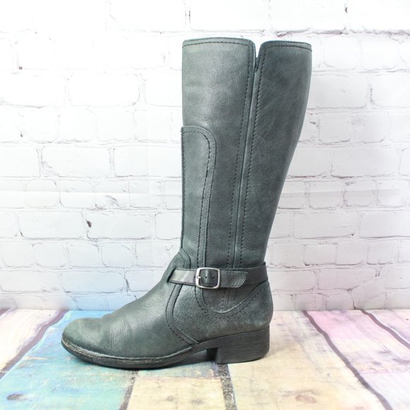 Clarks Shoes - Clarks Black Leather Tall Side Zip Riding Boots Size 7.5 M